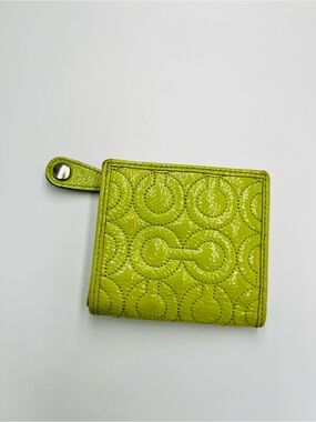 Coach Vintage Y2K Signature Op Lime Green Patent Leather Compact Wallet